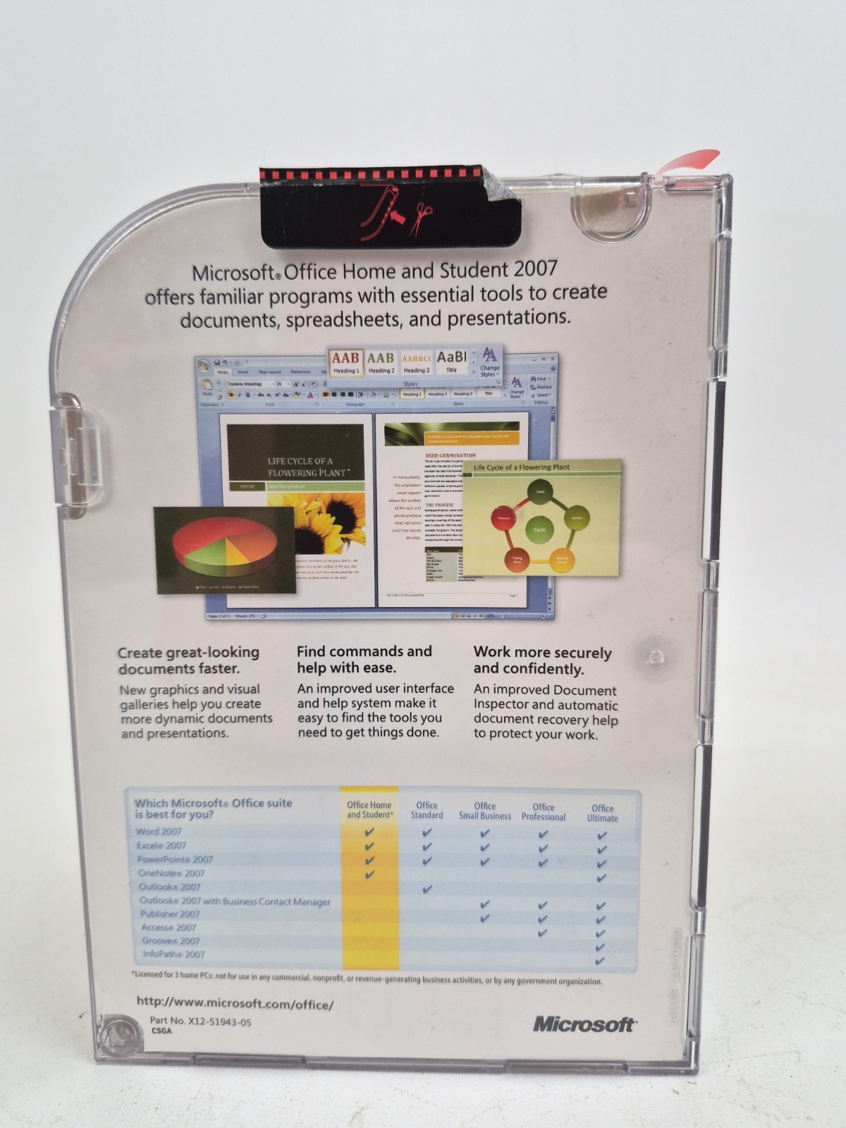 Microsoft MS Office Home and Student 2007 Word Excel PowerPoint w/ Key & Disc