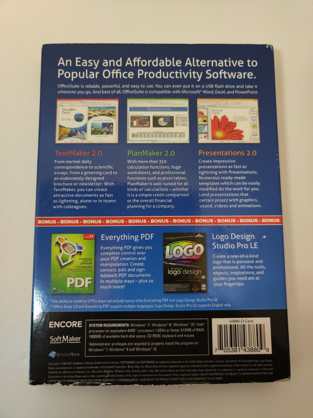 Office Suite 2.0 Home & Business for Windows PC CD-ROM 3 Programs With Bonus NEW