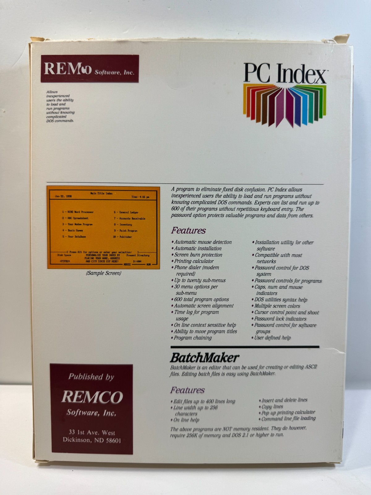 RARE Old Skool REMco PC Index Software with First Class Mail 5.25″ floppy in box