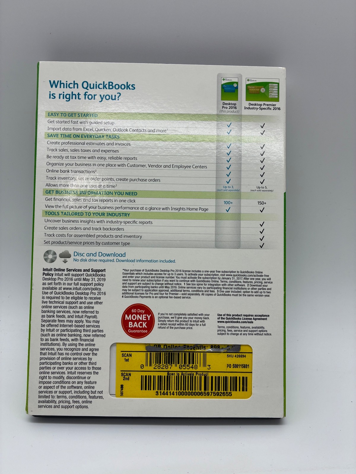 Intuit QuickBooks Pro 2016 Desktop Software Windows PC CD Manuals W/ Product Key