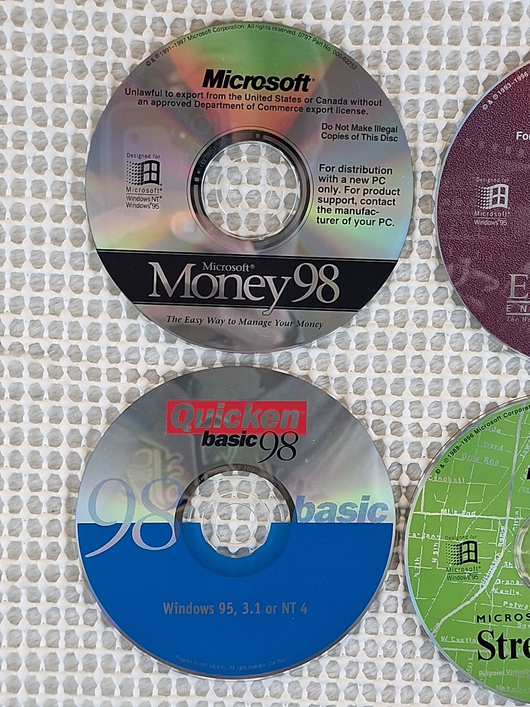 Vintage Microsoft 98 Adobe Quicken Software Disc Lot Bookshelf Encarta Money