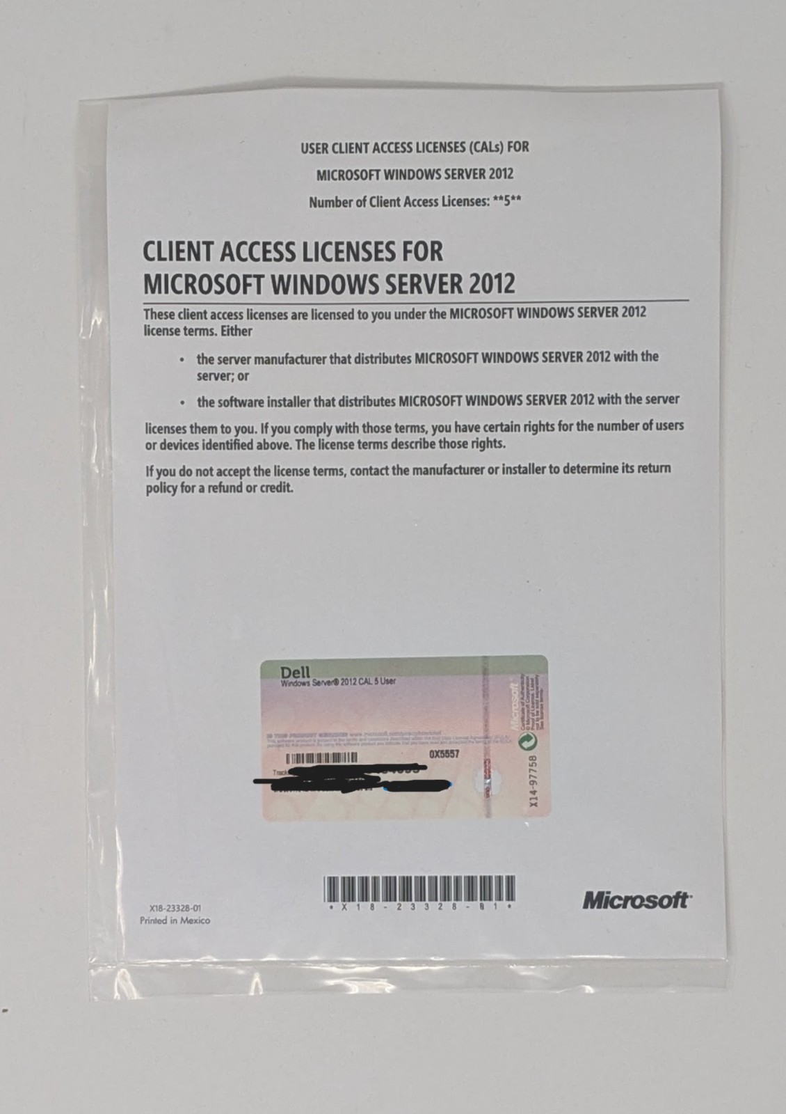 Microsoft Windows Server 2012 5 User – Dell 0X5557 New Sealed