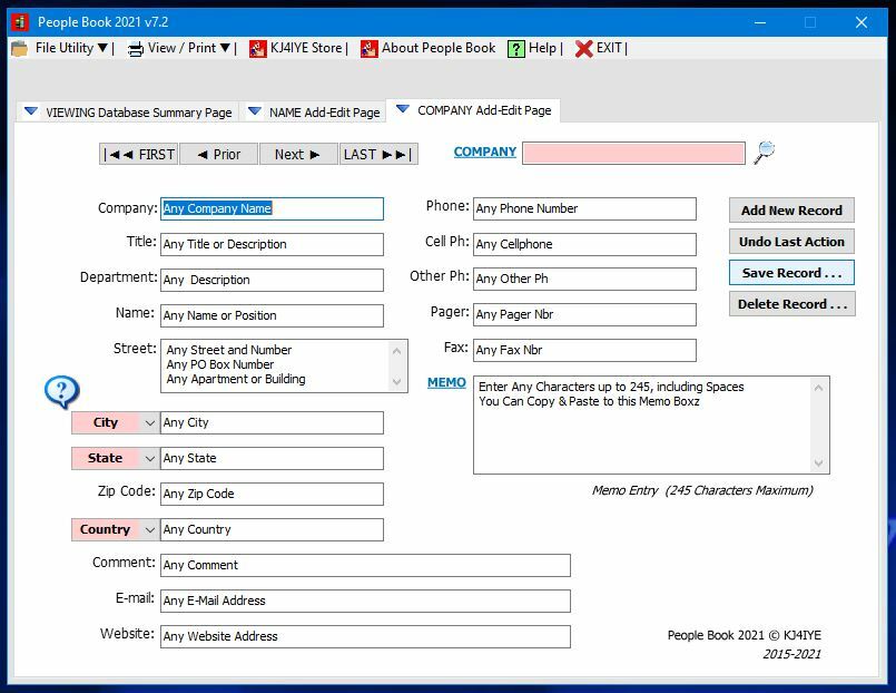 People Book 2021 Software Name, Address & Phone Database for Windows by KJ4IYE