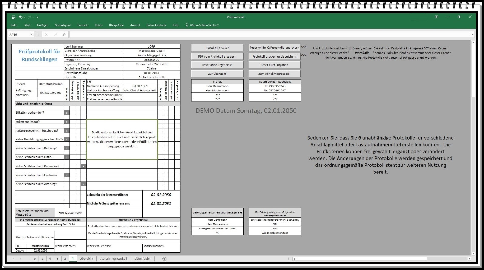 DGUV 1 Slings Test Book – Excel Management & Documentation Tool