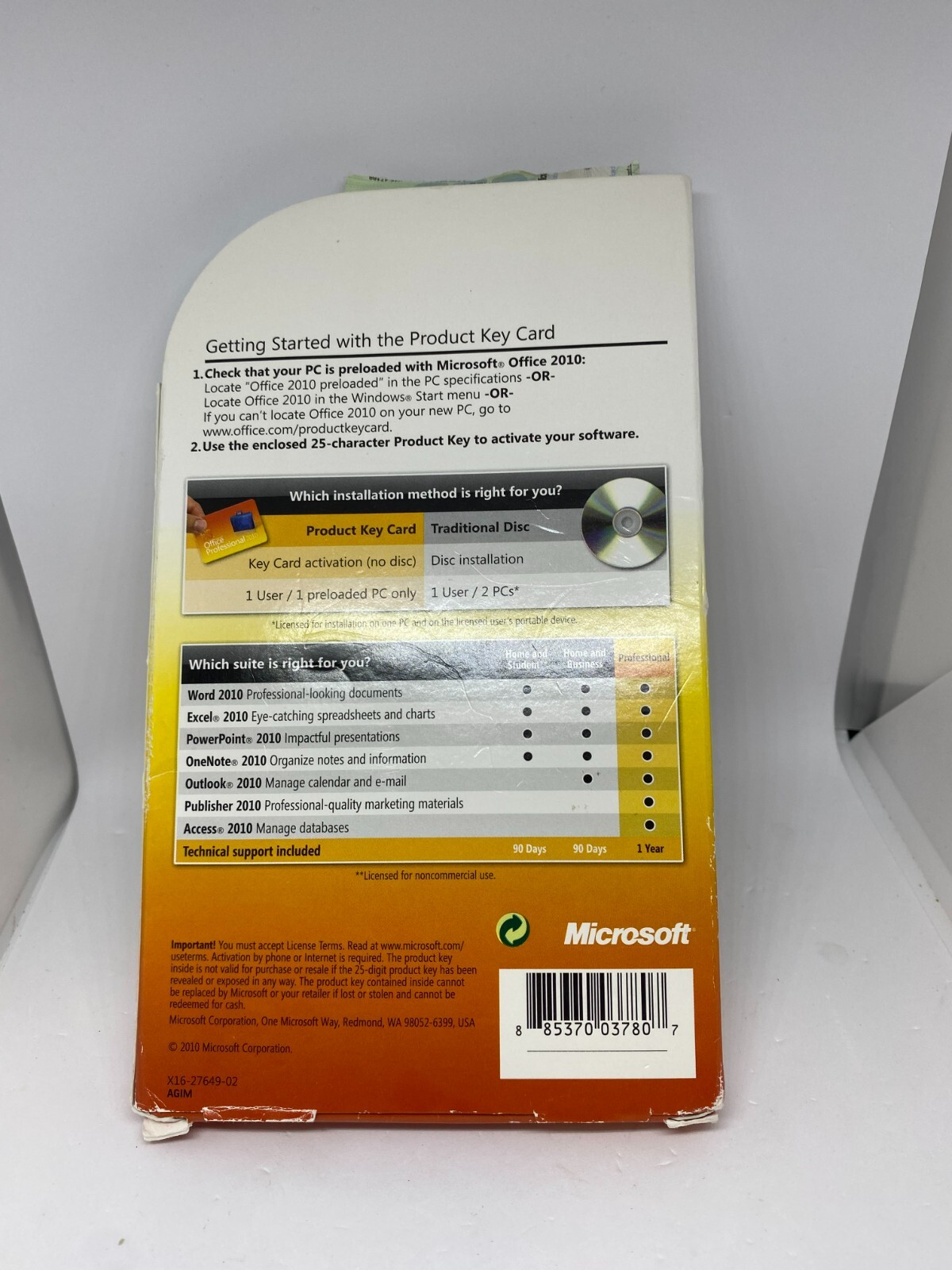 Microsoft Office 2010 Professional Product Key Card ONLY