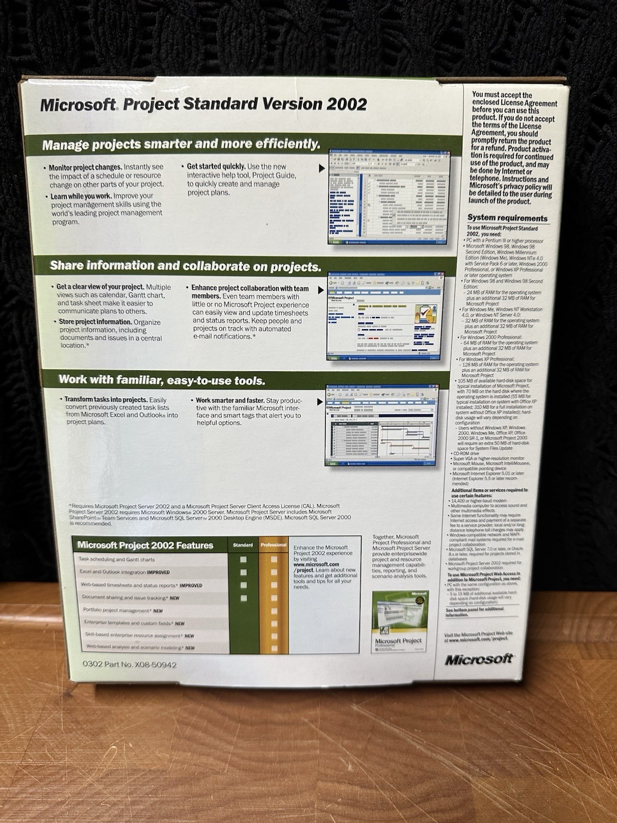 VINTAGE: Microsoft Project Standard 2002 – Complete Package – Big Box – CD