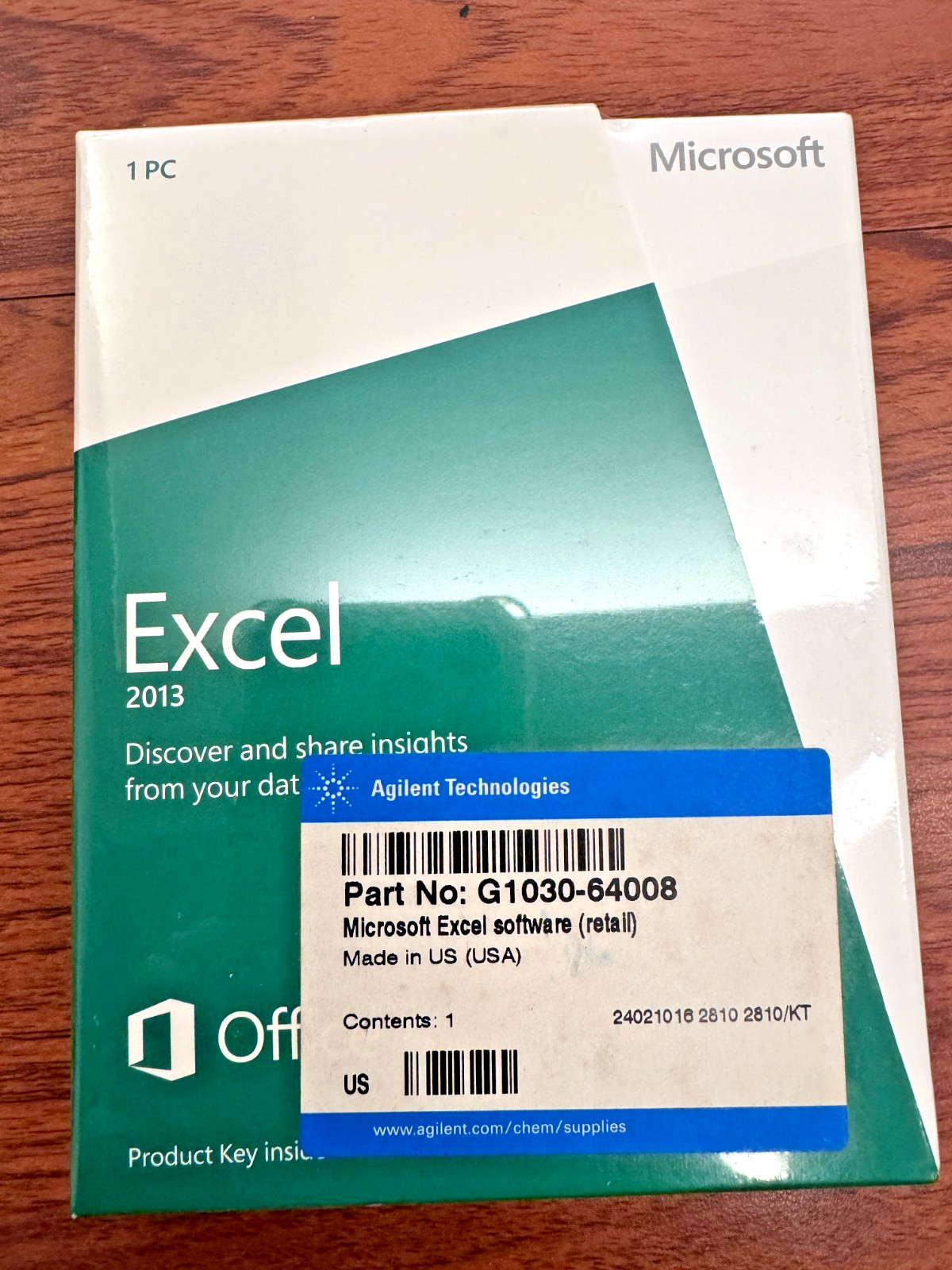 Microsoft Excel 2013 Key Card In Sealed Box 1 PC Brand New Agilent G1030-64008