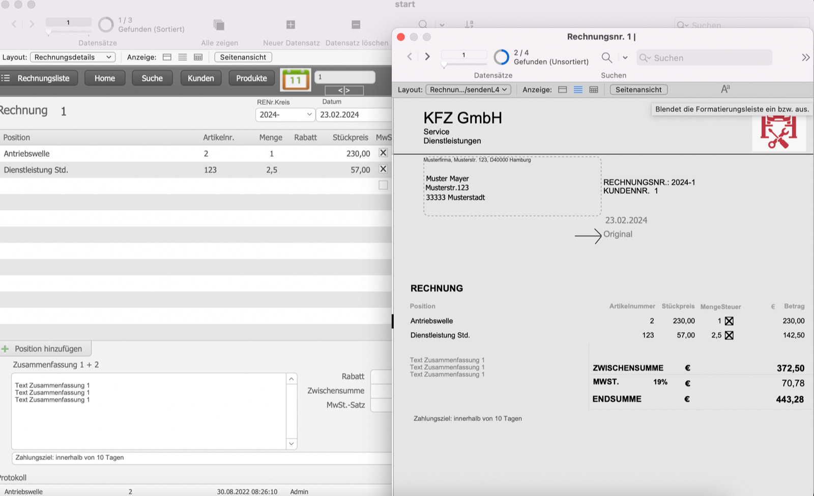 KFZ Rechnungsprogramm,Werkstatt Programm,Autowerkstatt Software Faktura,PKW,LKW