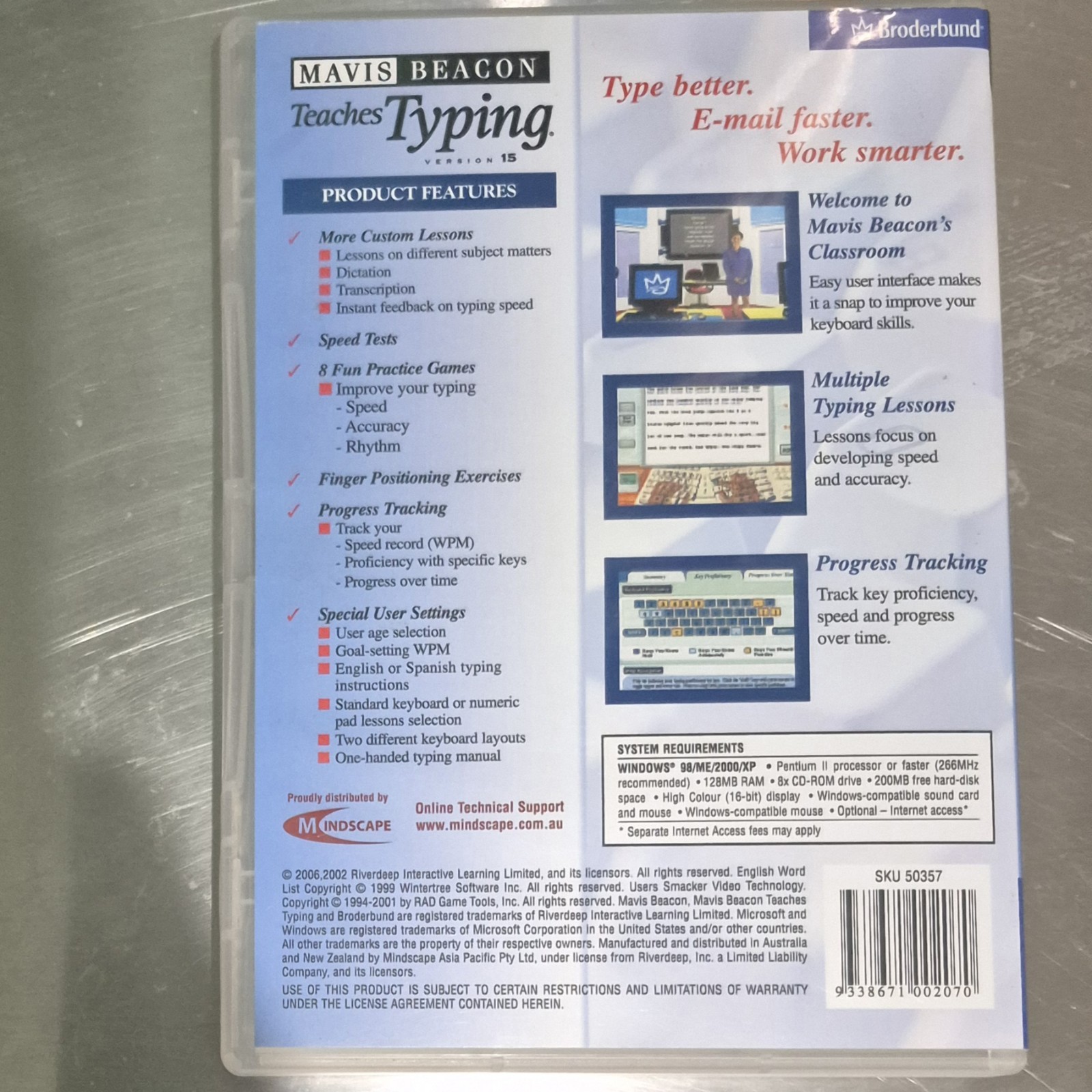 Mavis Beacon Teaches Typing Version 15 CD-ROM Windows ME XP Broderbund Software
