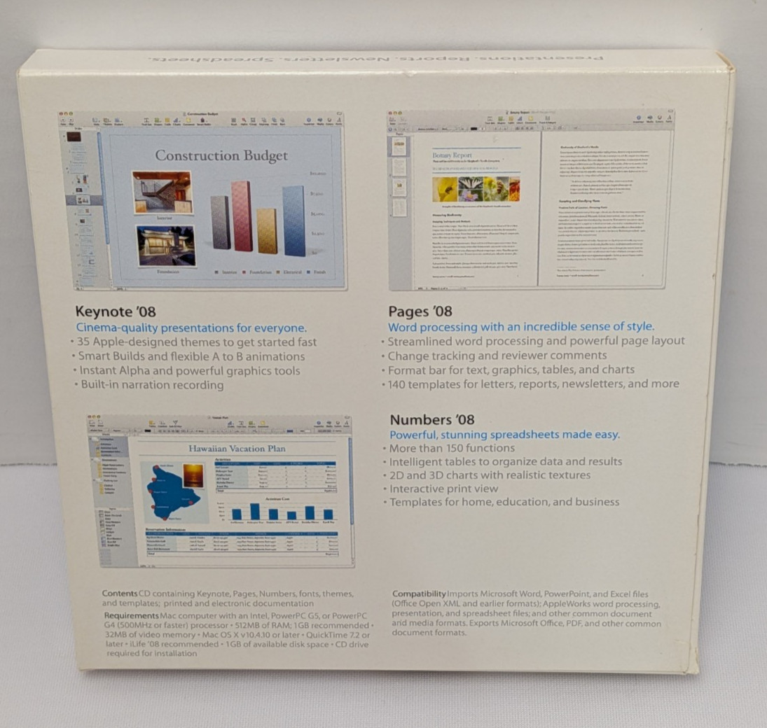 Apple iWork 08 Family Pack For Mac Vers. 8.0.1 with Product Key FAST SHIPPING