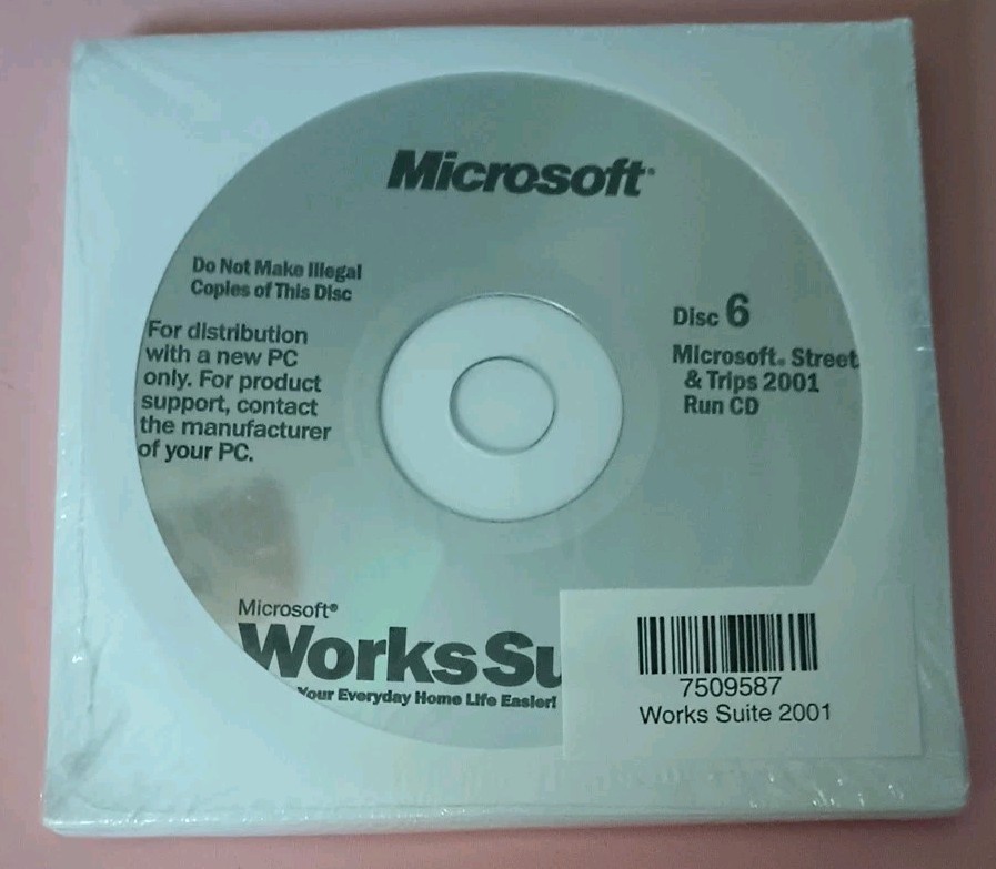 NOS Microsoft Works Suite 2001 PC Complete 6 CD Set Discs New Sealed