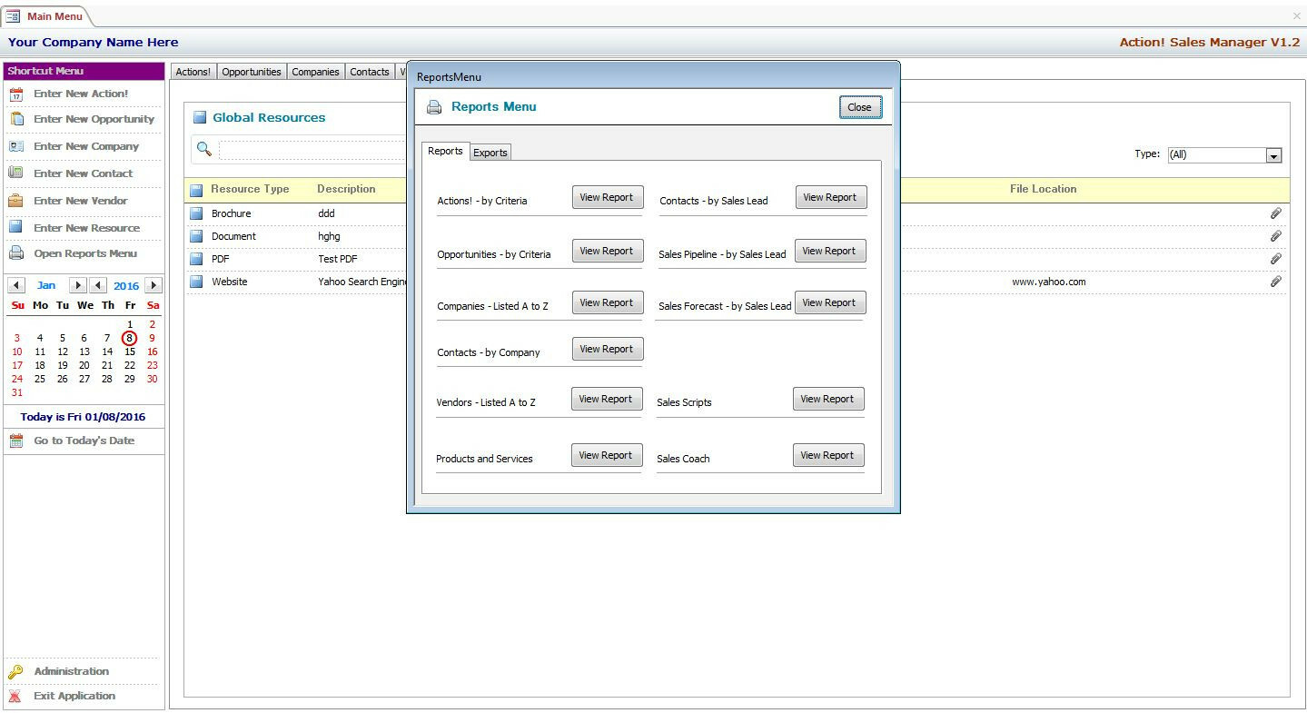 MS Access Based Sales Manager CRM Software – Use As-Is or Customizable