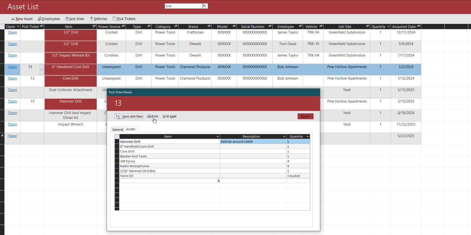 Custom Asset Tracking & Pick Ticket Management System for Construction Teams