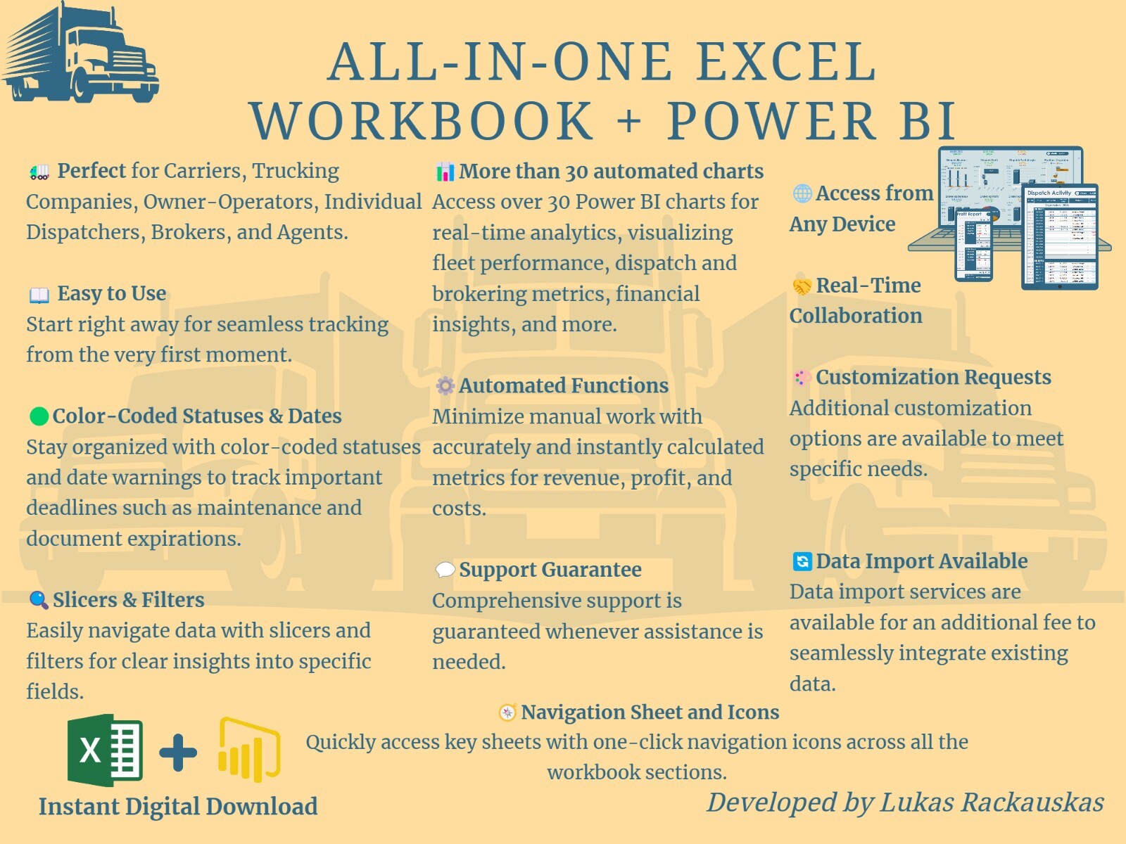 Trucking Operations Management Workbook & Power BI Analytics (Imperial)