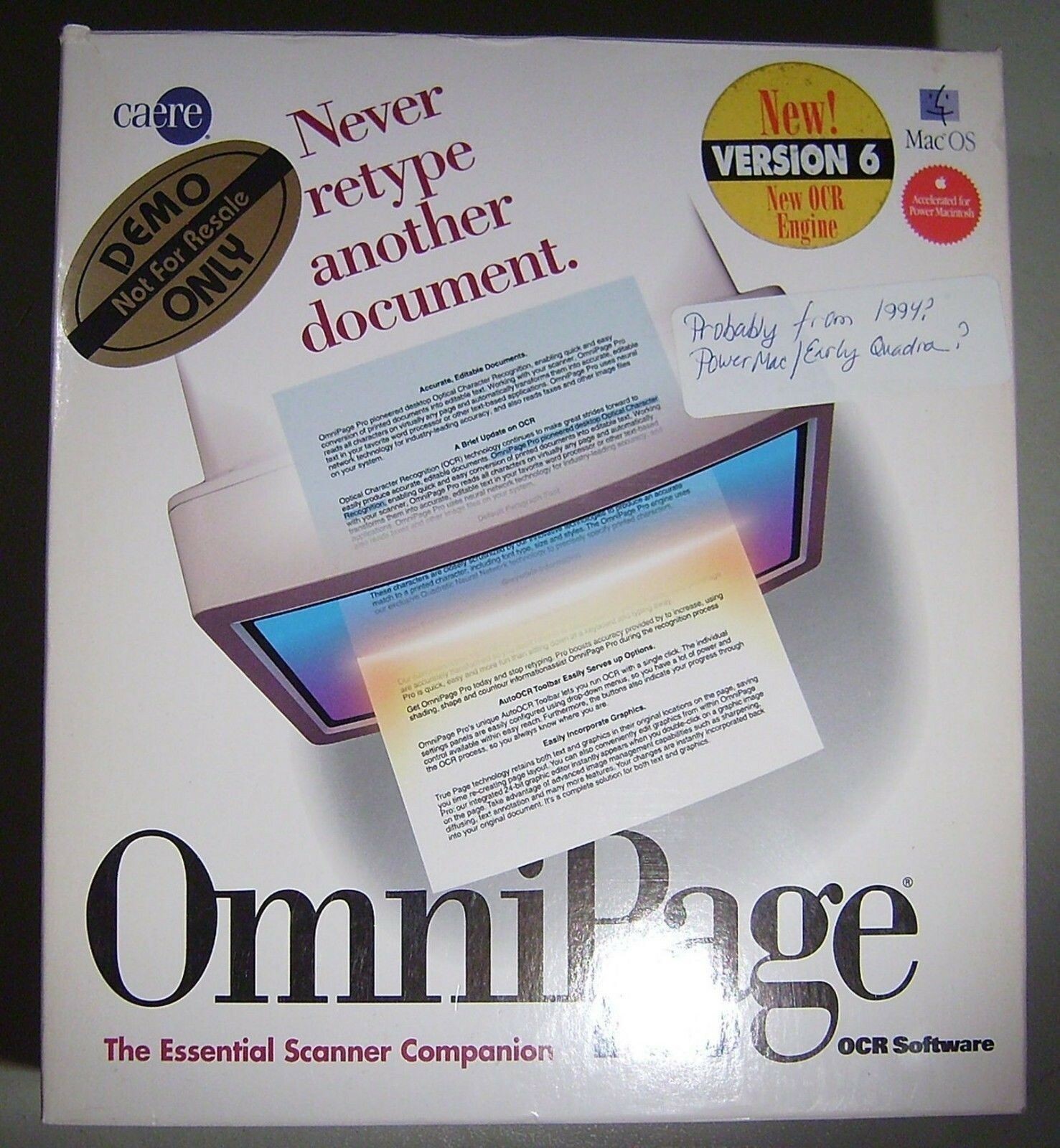 Omnipage Pro v6.0 – Caere OCR RARE – Vintage Mac