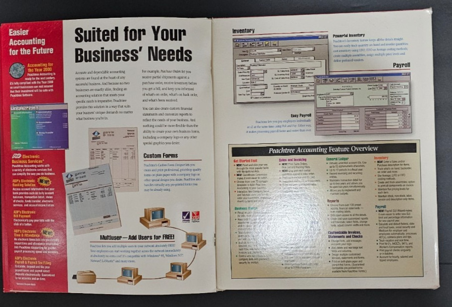 Peachtree Accounting 98 Complete Big Box Windows 95 3.1 PC Software Manuals Disk