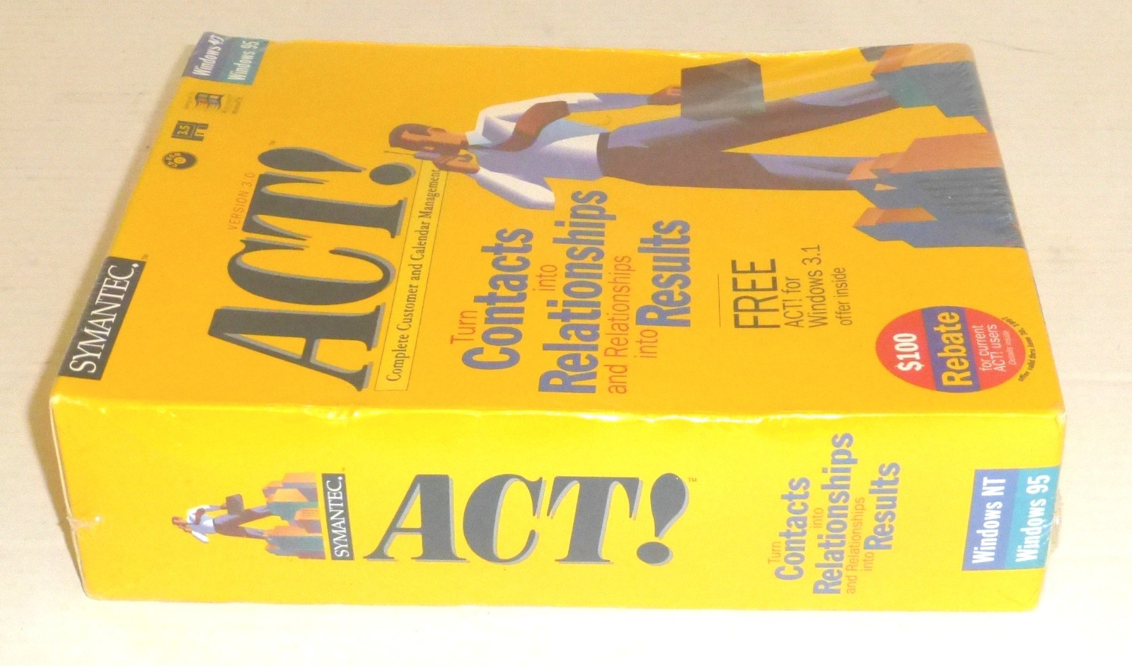 Vintage Symantec ACT! Version 3.0 For Windows NT, 95 3.5″ Floppy & CD NEW,Sealed