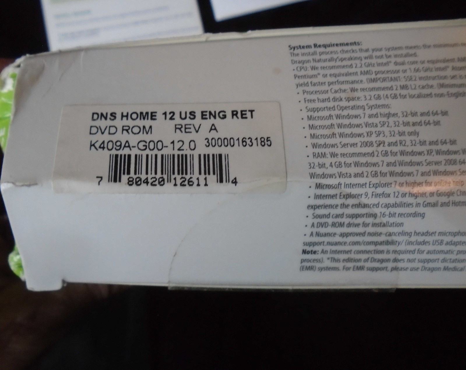New Open Box Nuance DRAGON Naturally Speaking Version 12 Home Edition Software
