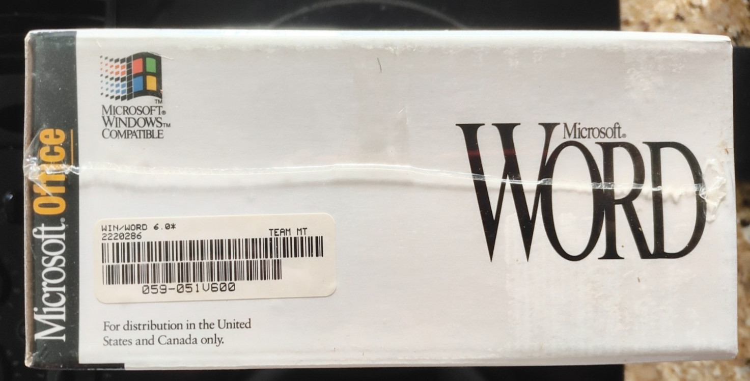 Microsoft Office Word Version 6.0 Retail Package NEW sealed 3.5″ floppy discs