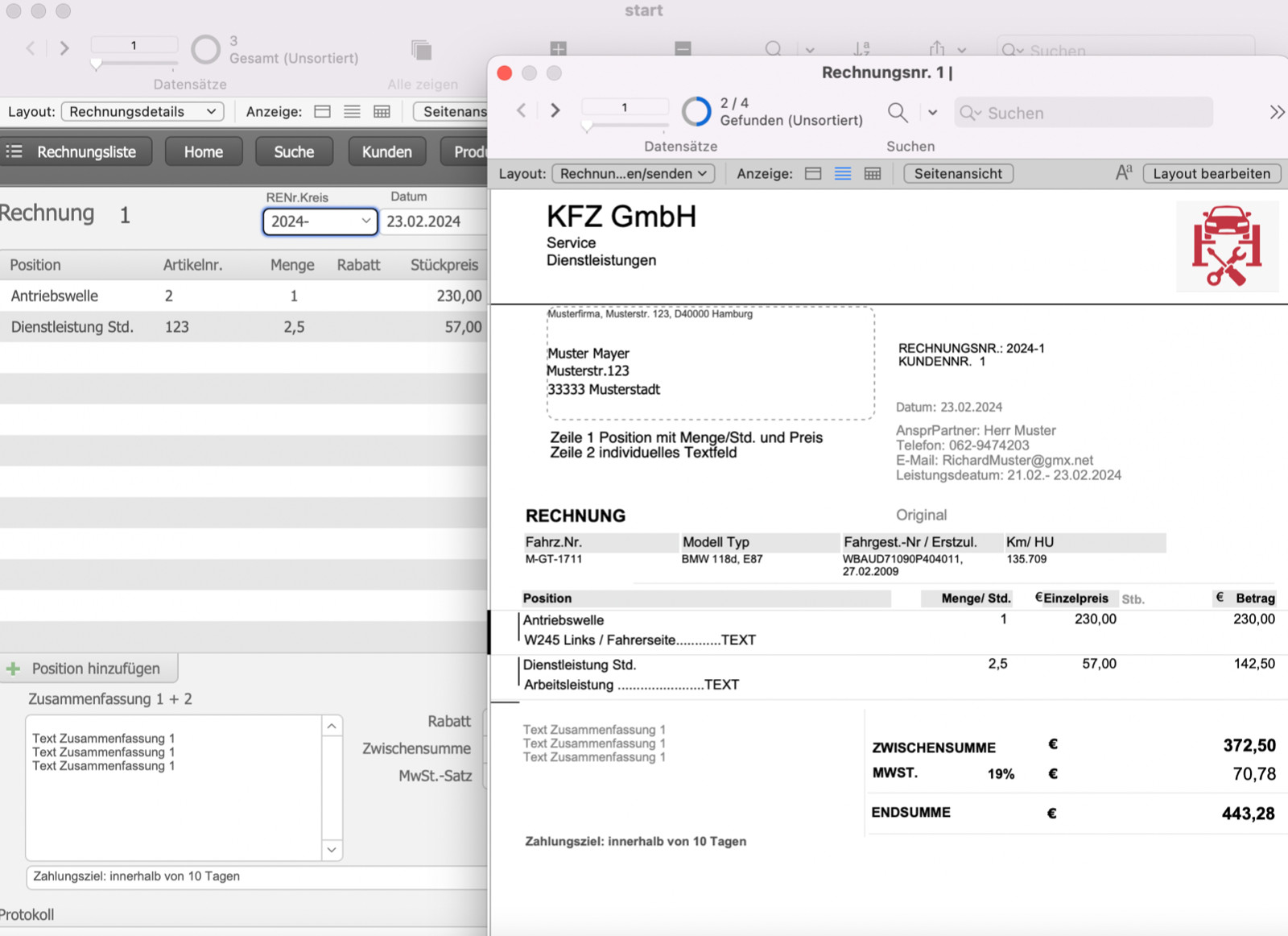 KFZ Rechnungsprogramm,Werkstatt Programm,Autowerkstatt Software Faktura,PKW,LKW