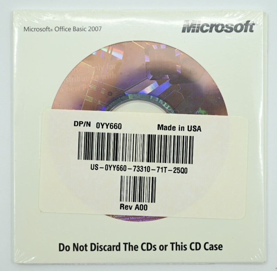 Microsoft Office 2007 Basic Edition SEALED English for Dell 0YY660 Windows