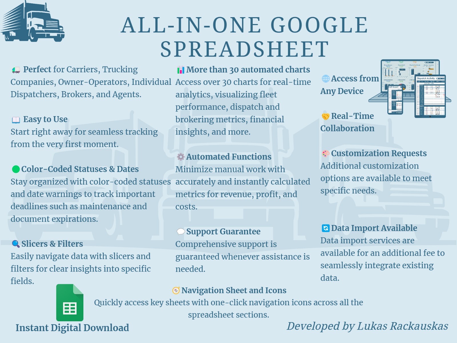 All-in-One Trucking Management Google Spreadsheet for Trucking B/In, Dispatchers