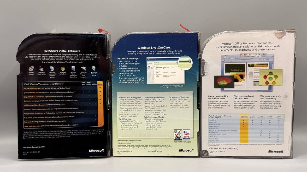 Set of 3: Windows Vista Ultimate Office Home & Student 2007 Windows Live OneCare