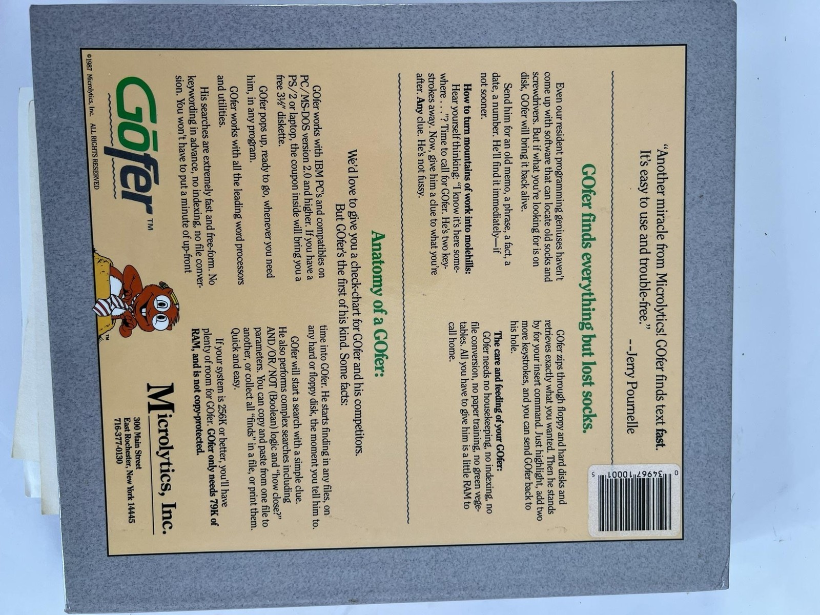 Vintage GOfer Text Finder Microlytics IBM DOS 5.25″ Utility Software 1987
