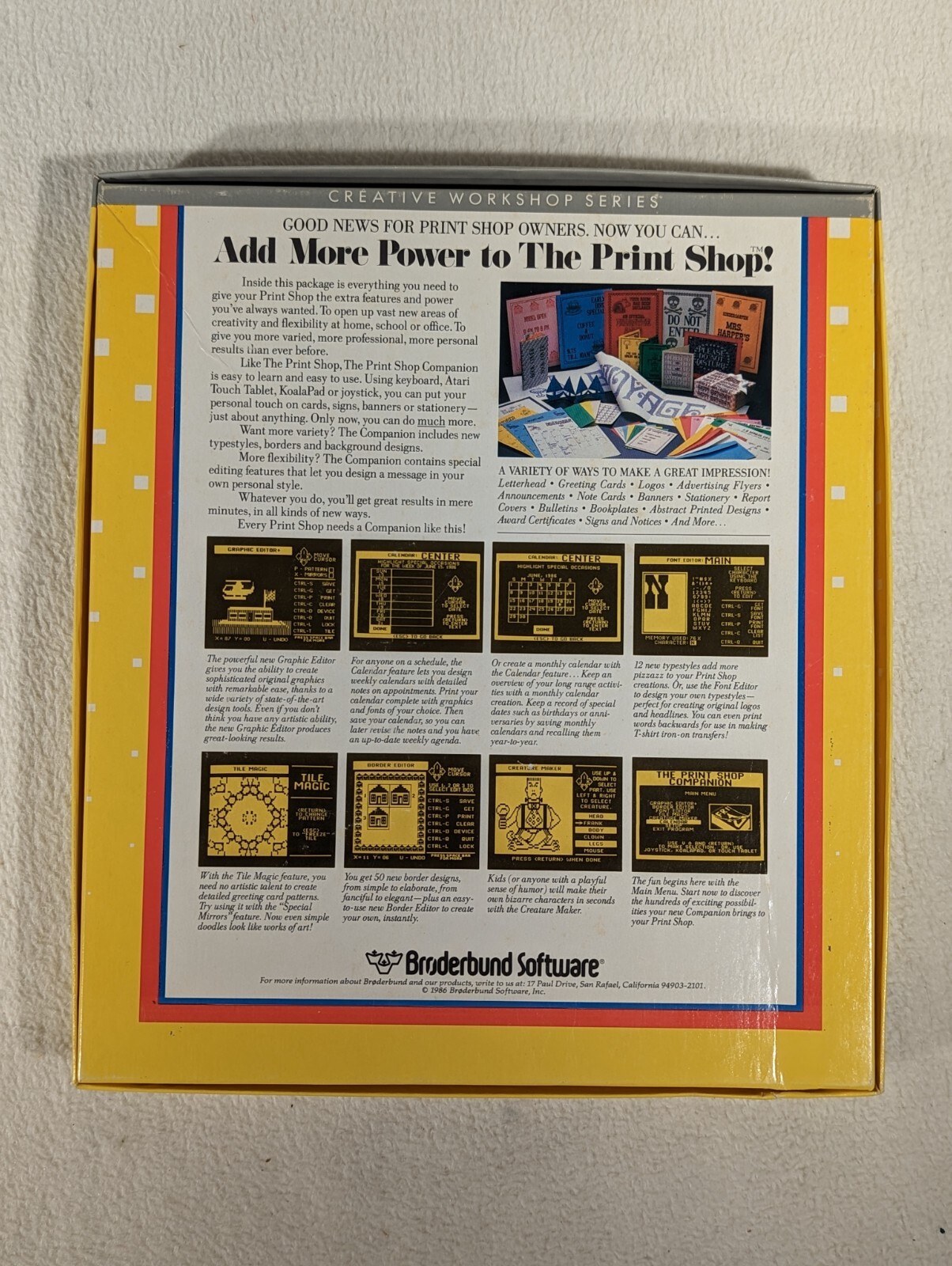 Vtg The Print Shop Companion Atari 800XL 1200XL 130XE 65XE 5.25″ Floppy Big Box