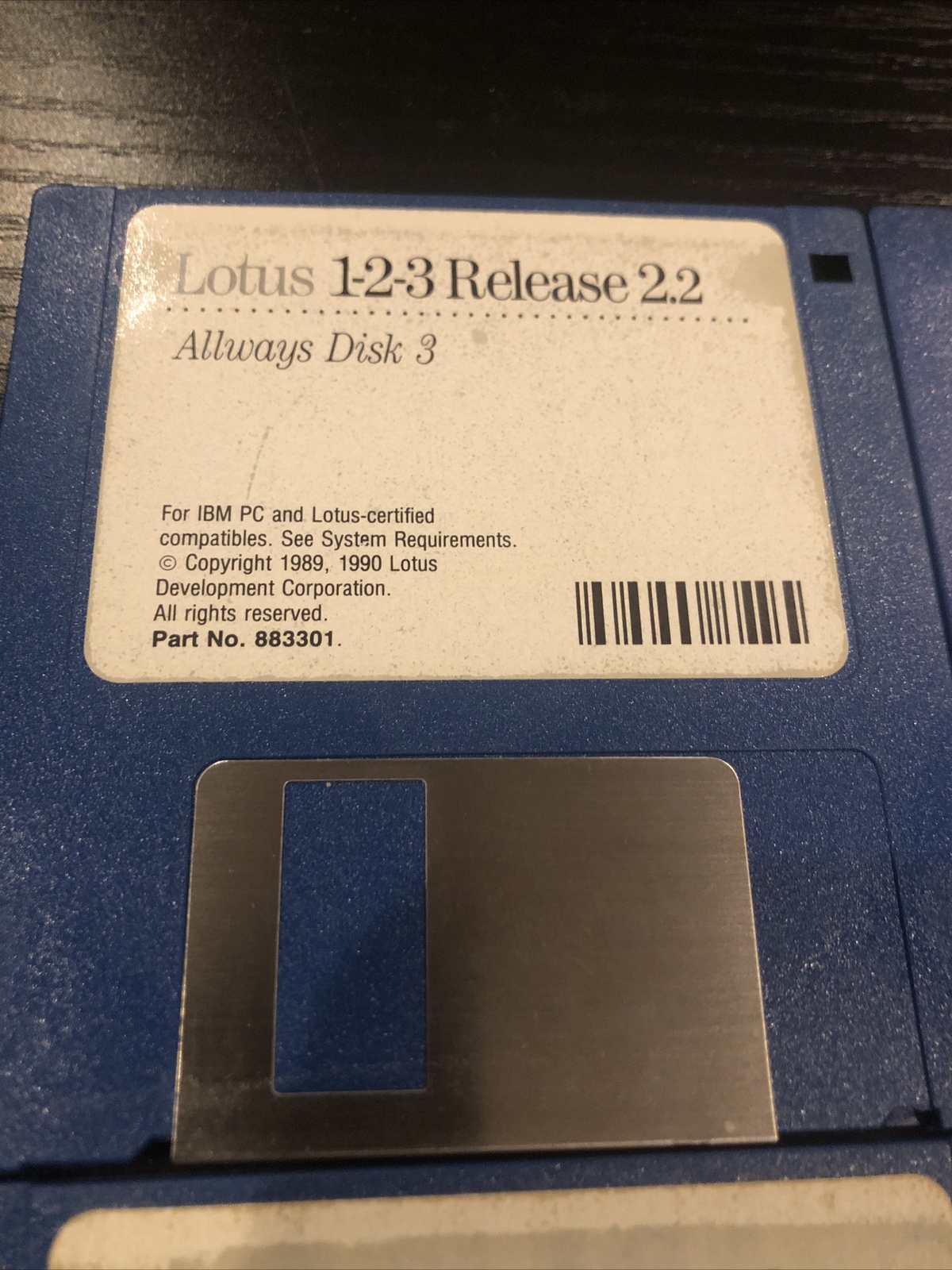LOTUS 1-2-3 Release 2.2 copyright 1989. For IBM PC & Lotus-certified Compatibles
