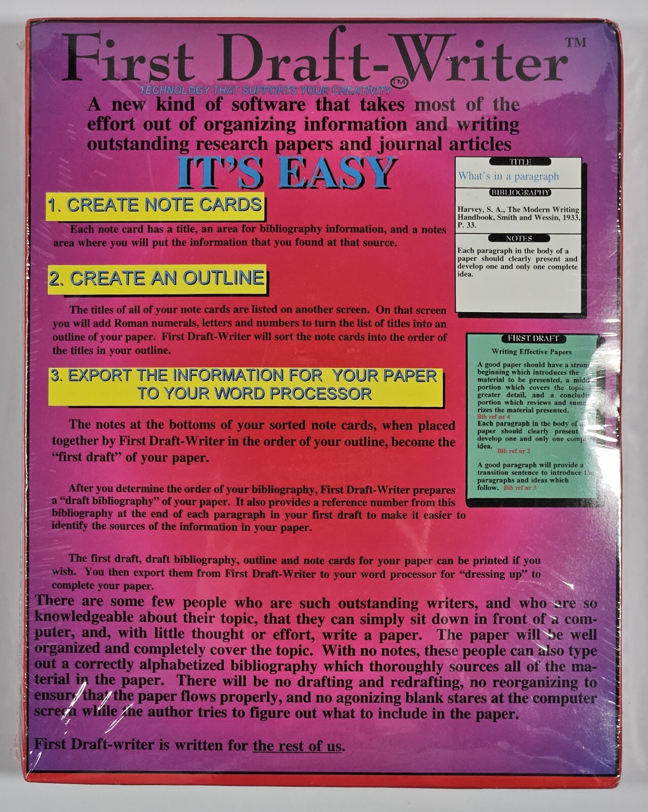 First Draft Writer Software – First Draft Enterprises 1994 – Windows 3.1 NT 95