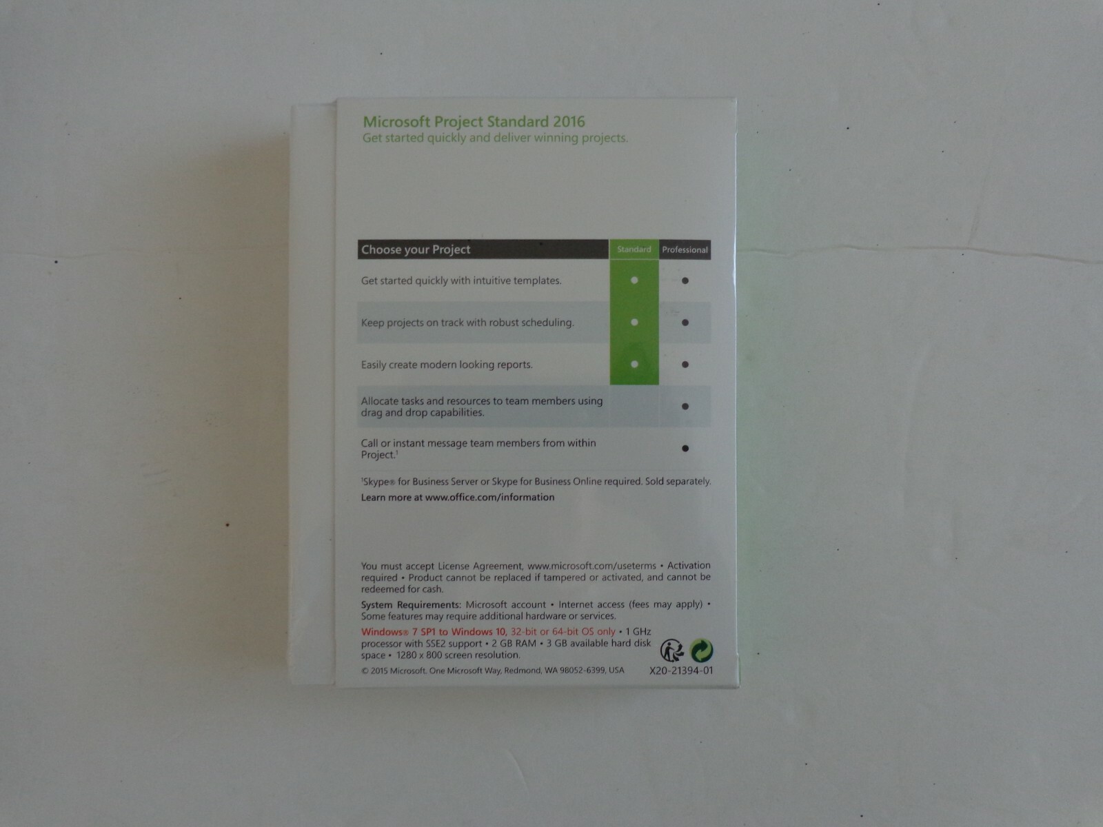 Microsoft Project Standard 2016, SKU Z9V-00347, Sealed Retail Package, Key Card