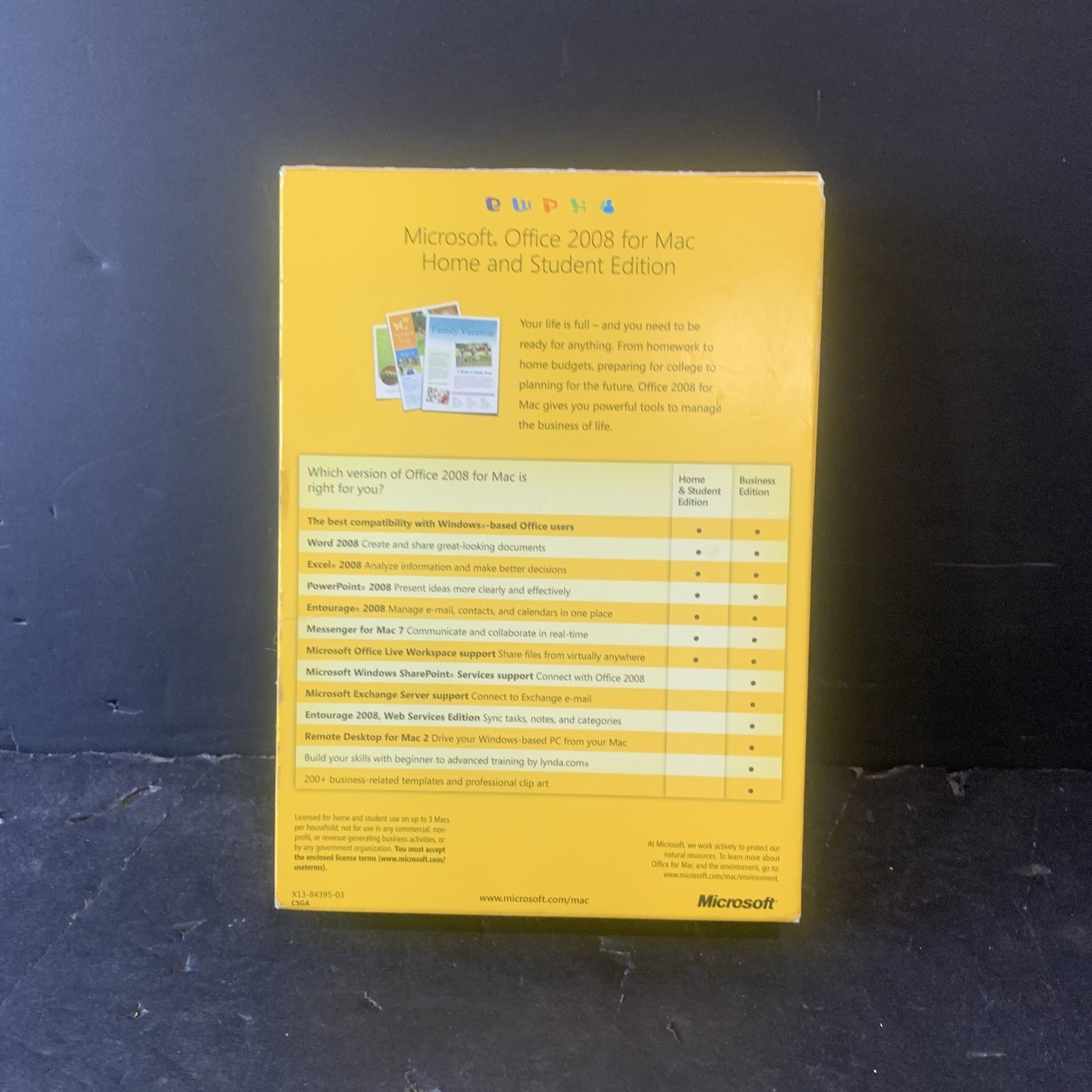 Microsoft Office Mac 2008 Home & Student Edition w/ 3 Product Keys