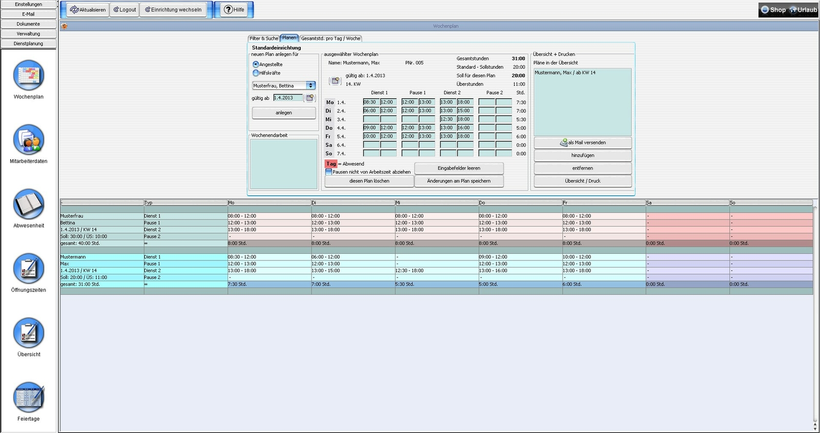 Büropersonal planen,Dienstplan Software,Dienstplanscout,Office Programm,Personal