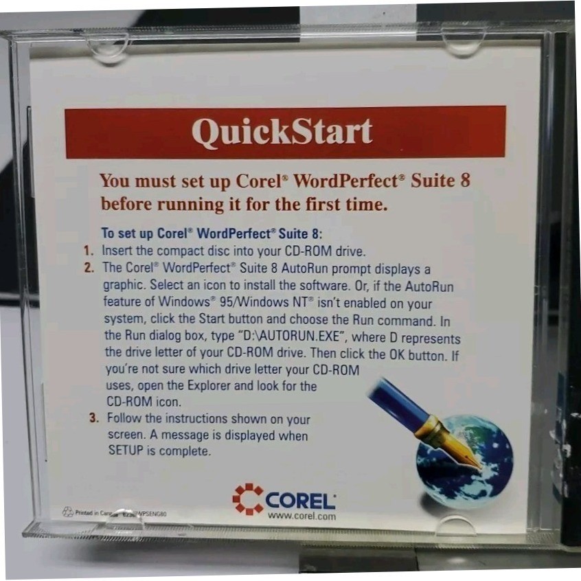 VINTAGE Corel WordPerfect Suite 8 PC Software Windows 95 NT CD ROM With SN