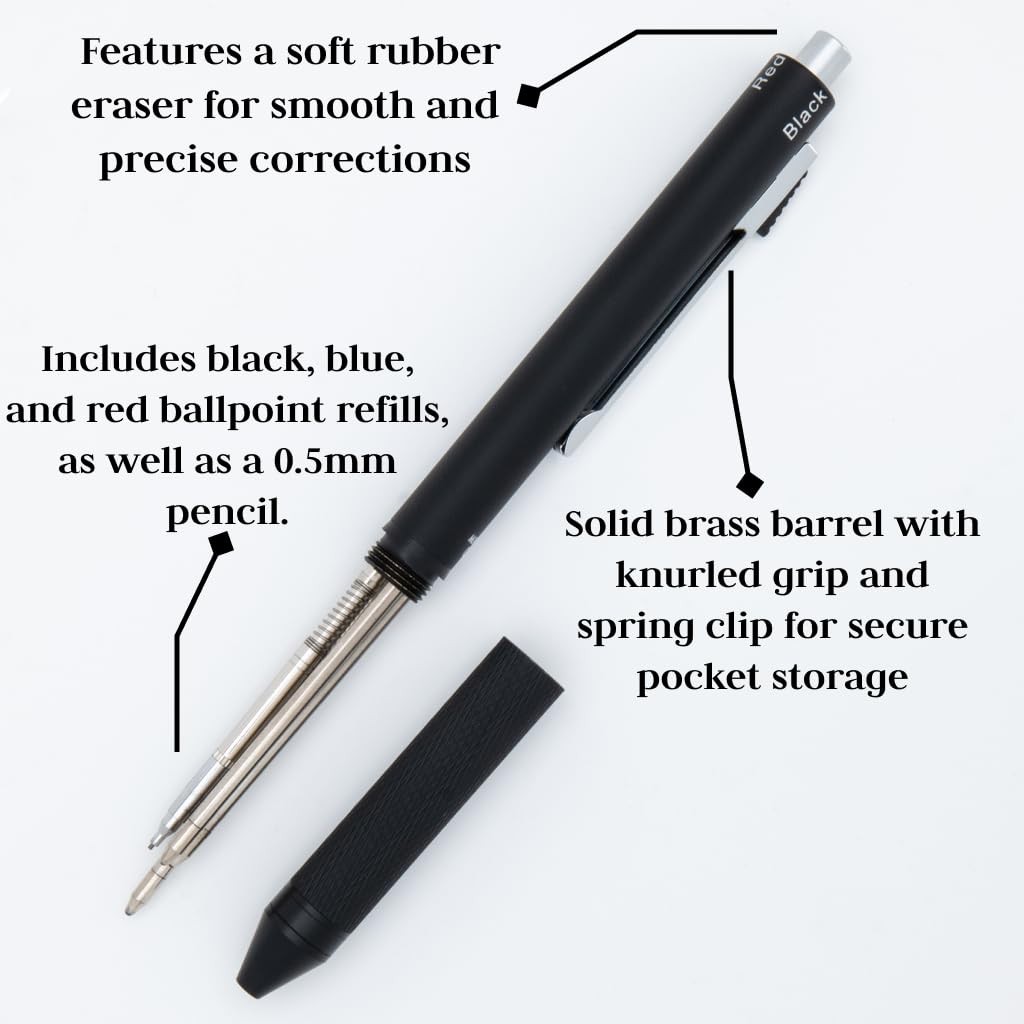 Monteverde Usa Quadro 4-In-1 Multifunction Pen – Black Finish – Three Ballpoint