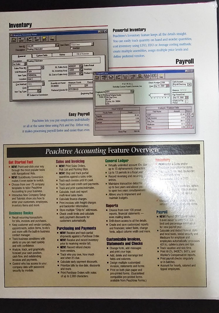 Peachtree Accounting 98 Complete Big Box Windows 95 3.1 PC Software Manuals Disk