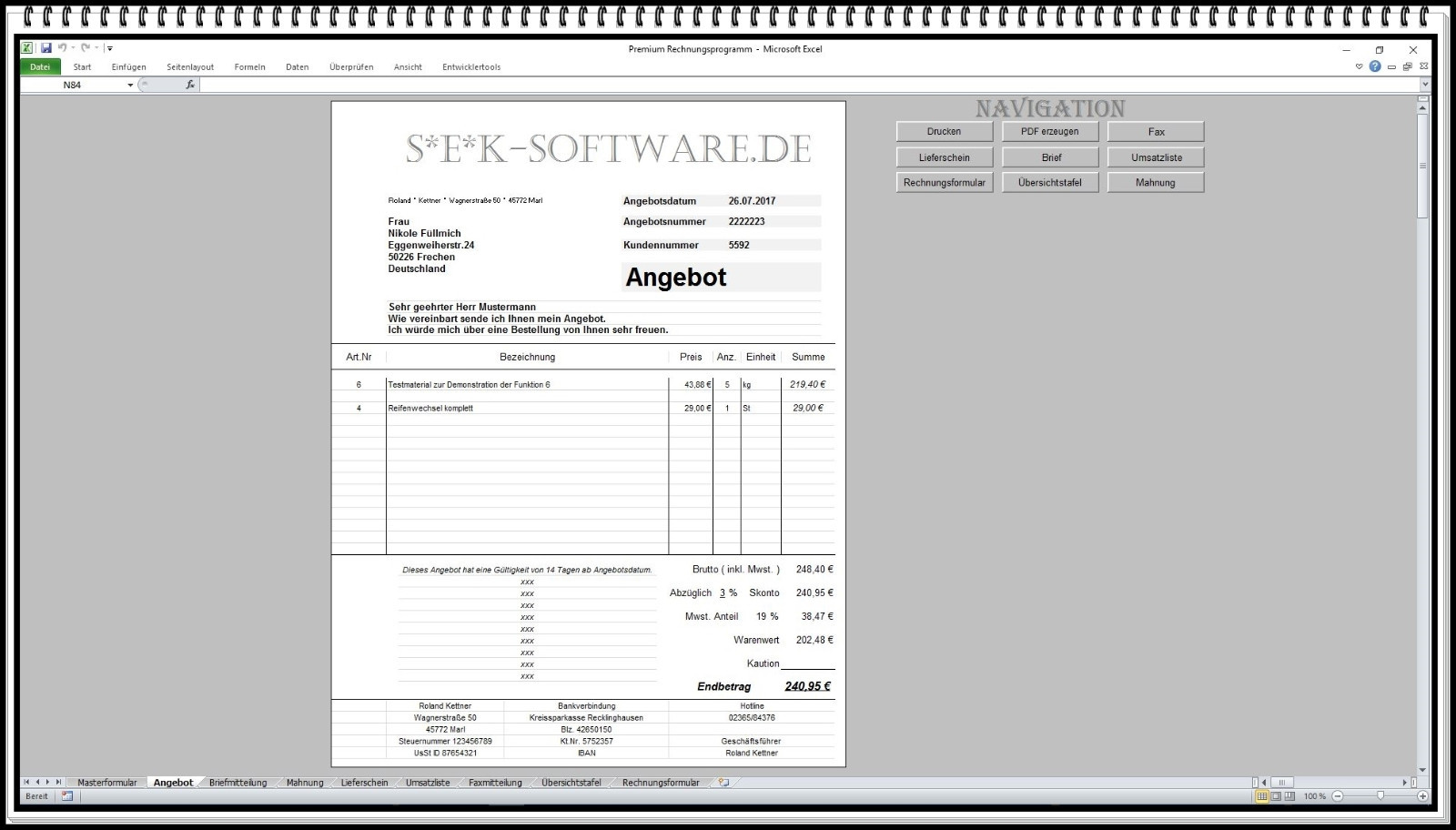Invoice program invoice software reminder delivery note offer fax letter PDF