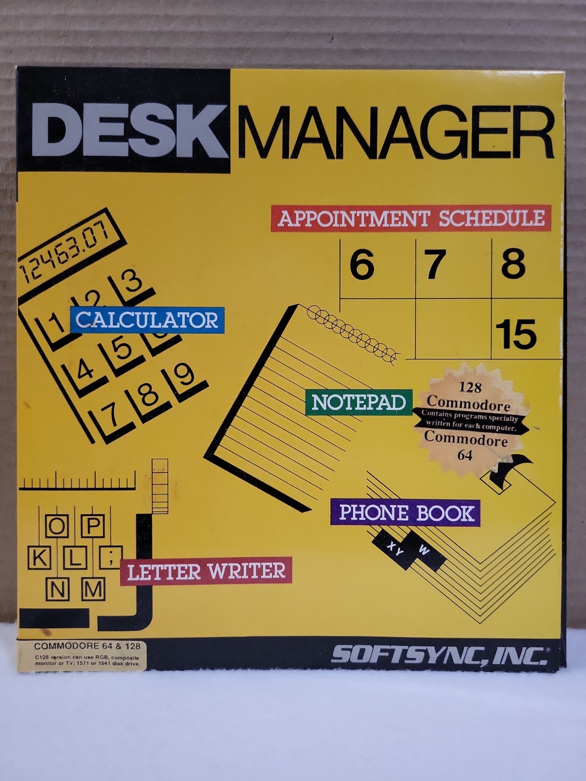 C64 Desk Manager Softsync, Inc. – Commodore 64/128 5.25 Disk – Complete