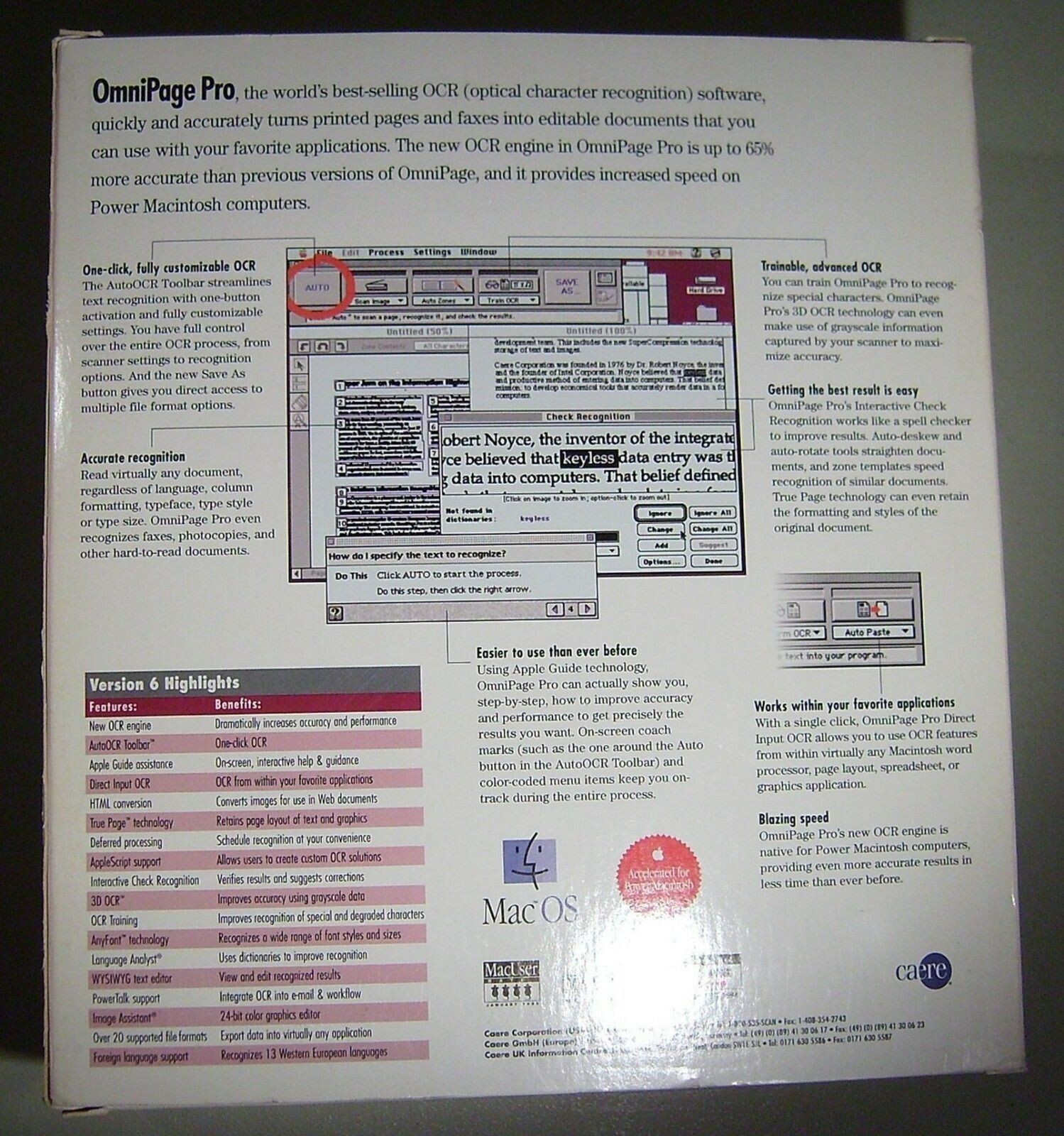 Omnipage Pro v6.0 – Caere OCR RARE – Vintage Mac