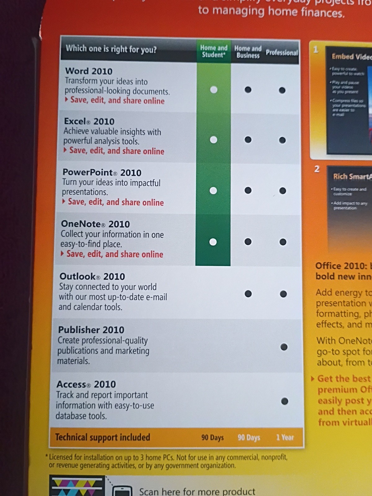Microsoft Office Home & Student 2010 Software Suite DVD Family Pack for Windows