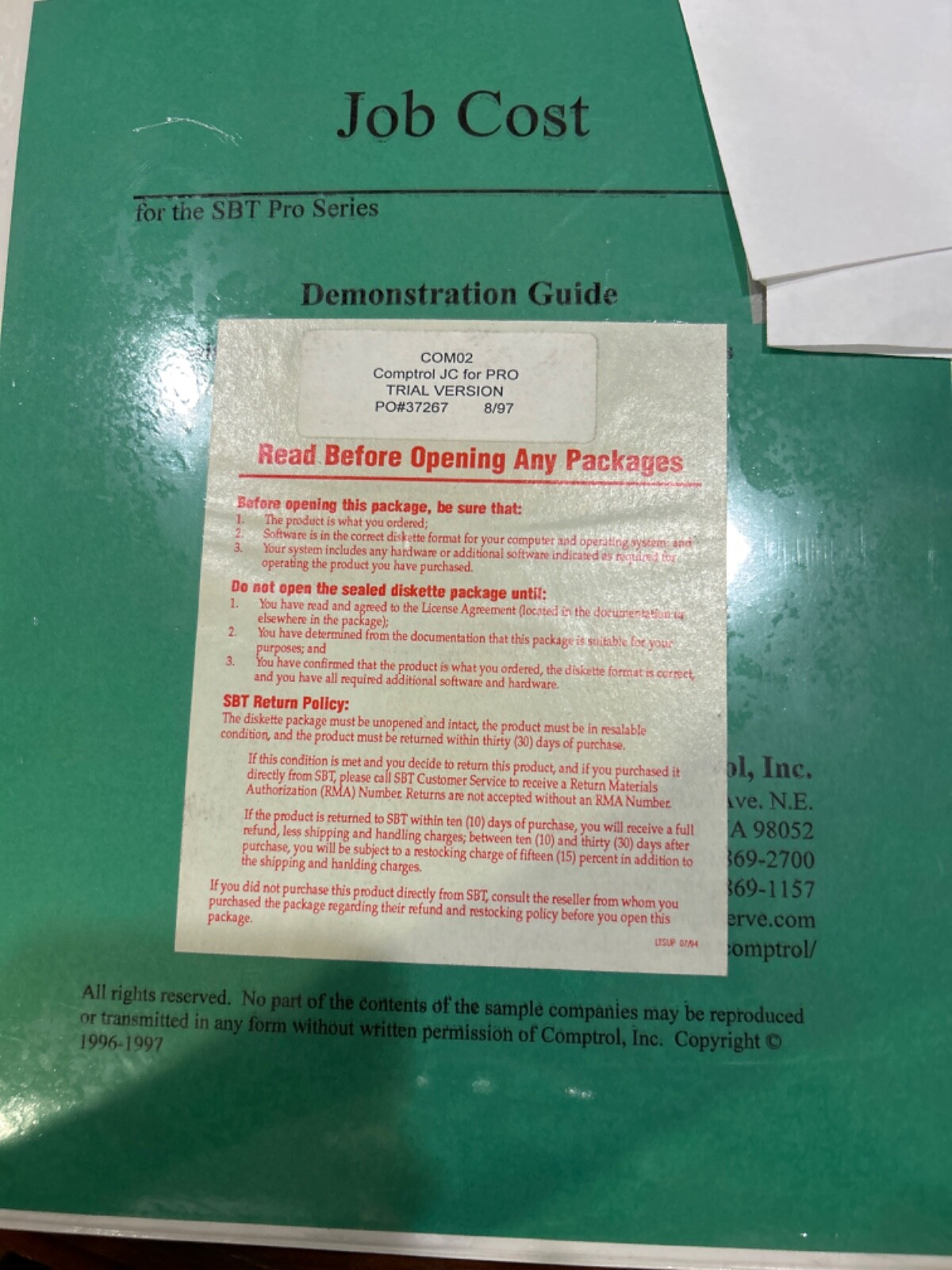 NEW SHRINK WRAPPED COMPTROL JOB COST SBT Pro Series Accounting. TRIAL VERSION