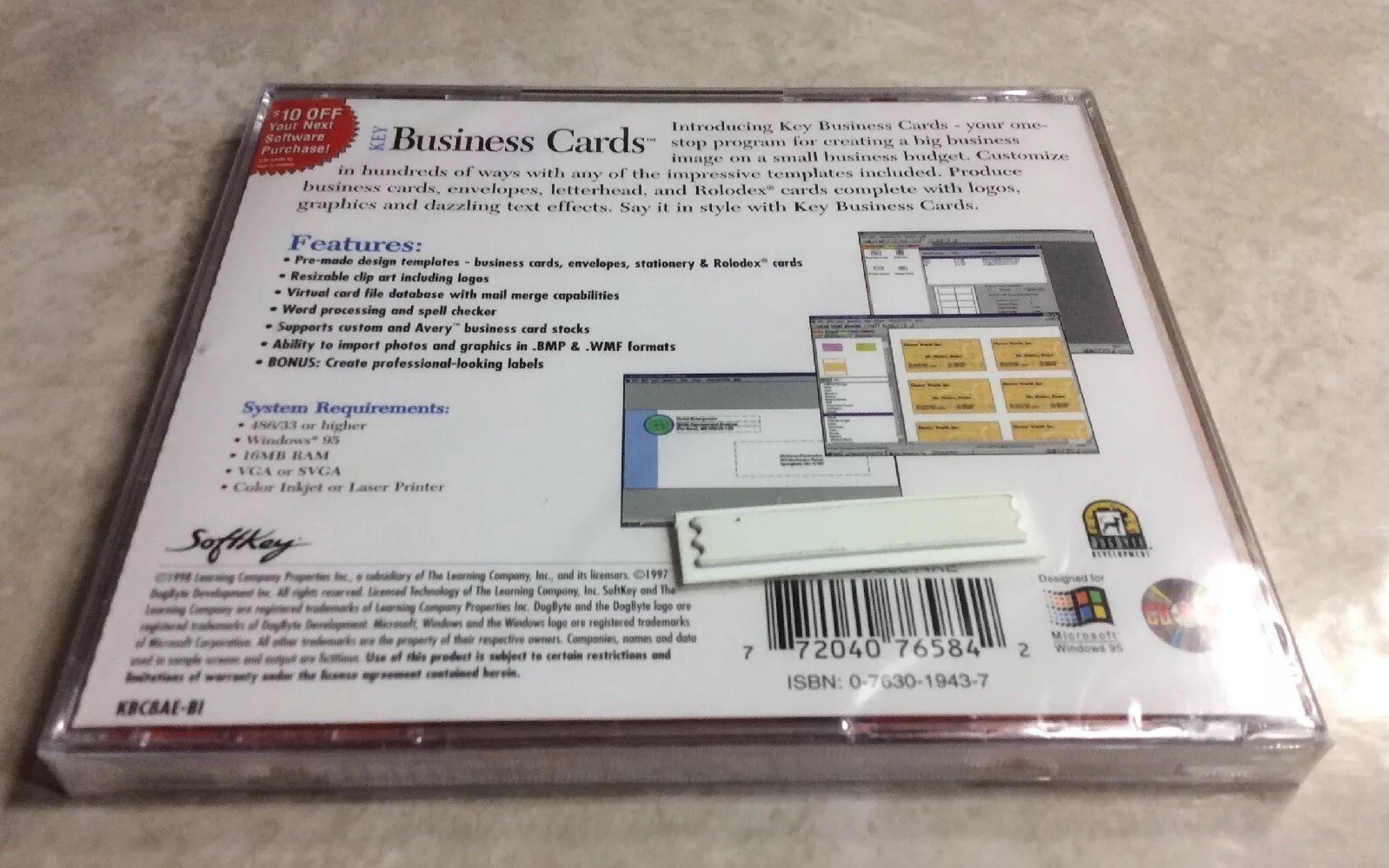 Key Business Cards CD-ROM (Create Professional Business Cards) NEW / Sealed 1998