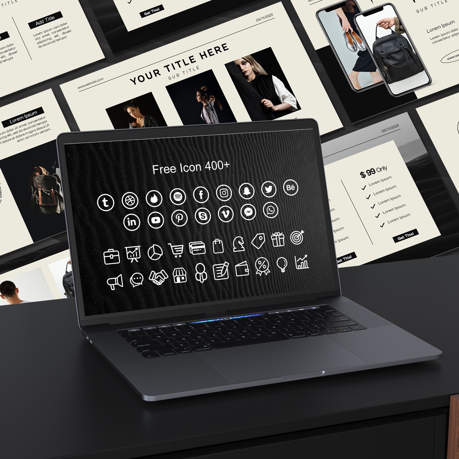 Black and White PowerPoint Template – Minimalist Monochrome Fashion Presentation
