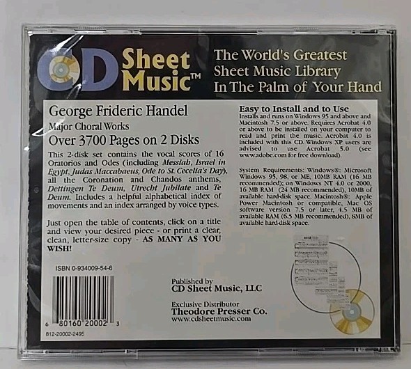 CD SHEET MUSIC GEORGE FRIDERIC HANDEL MAJOR CHORAL WORKS 3700+ PP PC / MAC NEW