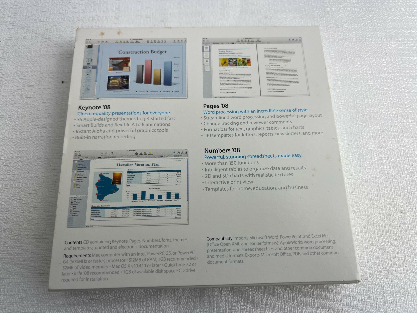 iWork 08 Mac Apple Keynote Pages Numbers Software Package MA790Z/A