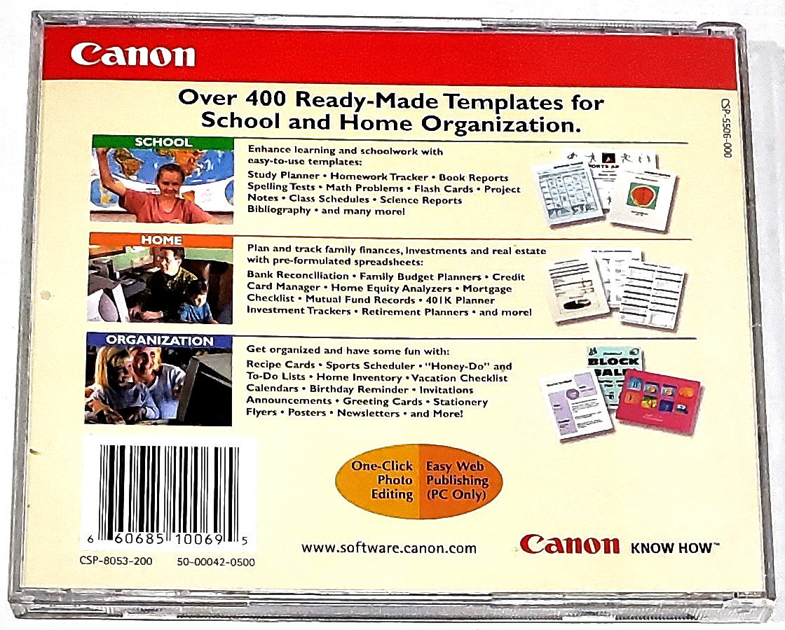 Canon Office Ready Family Essentials Windows 95, 98, NT 4.0 CD-ROM 2000 Mac 7.5+