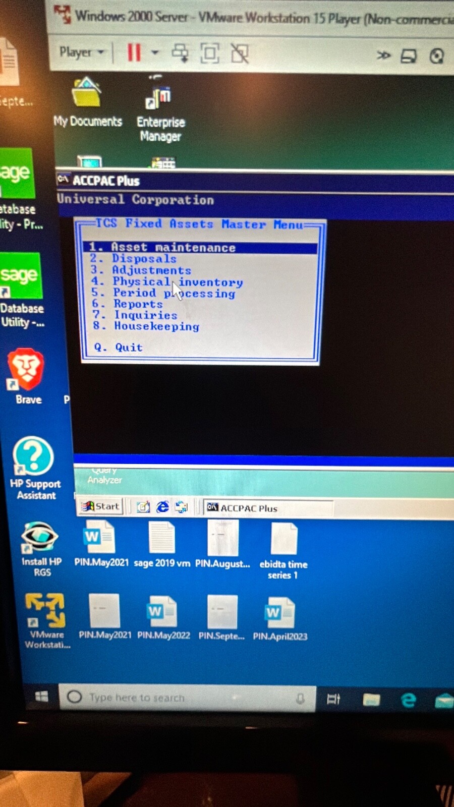 VM of functional unlocked Accpac Plus Accounting System. SM6.1 + modules