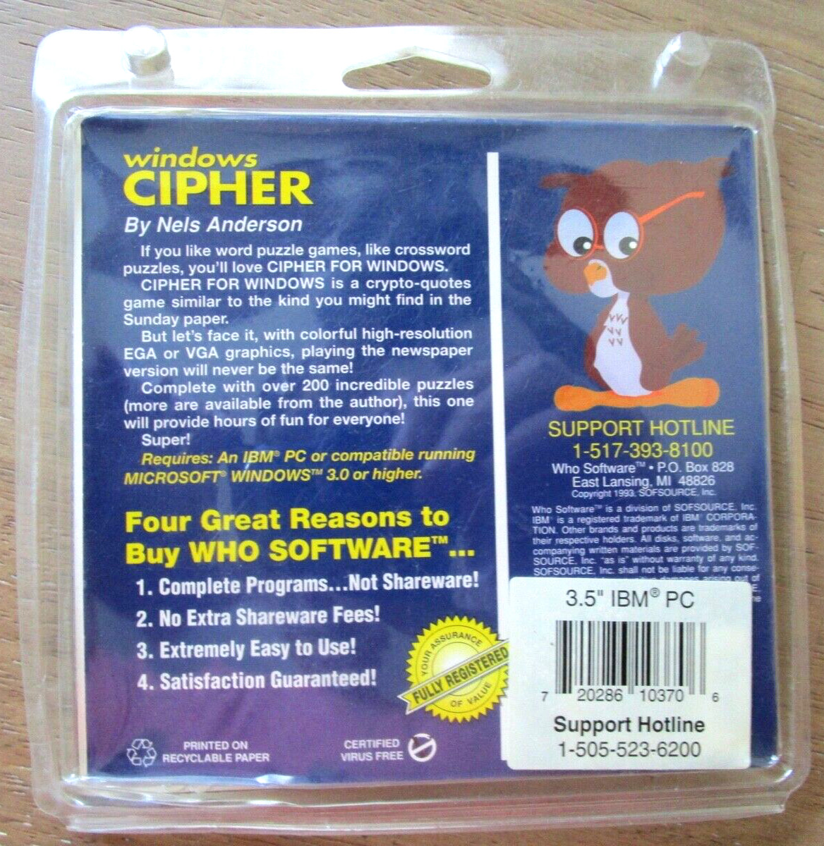 Vintage – WINDOWS CIPHER for Windows – 3 1/2″ Disk – E10H-3