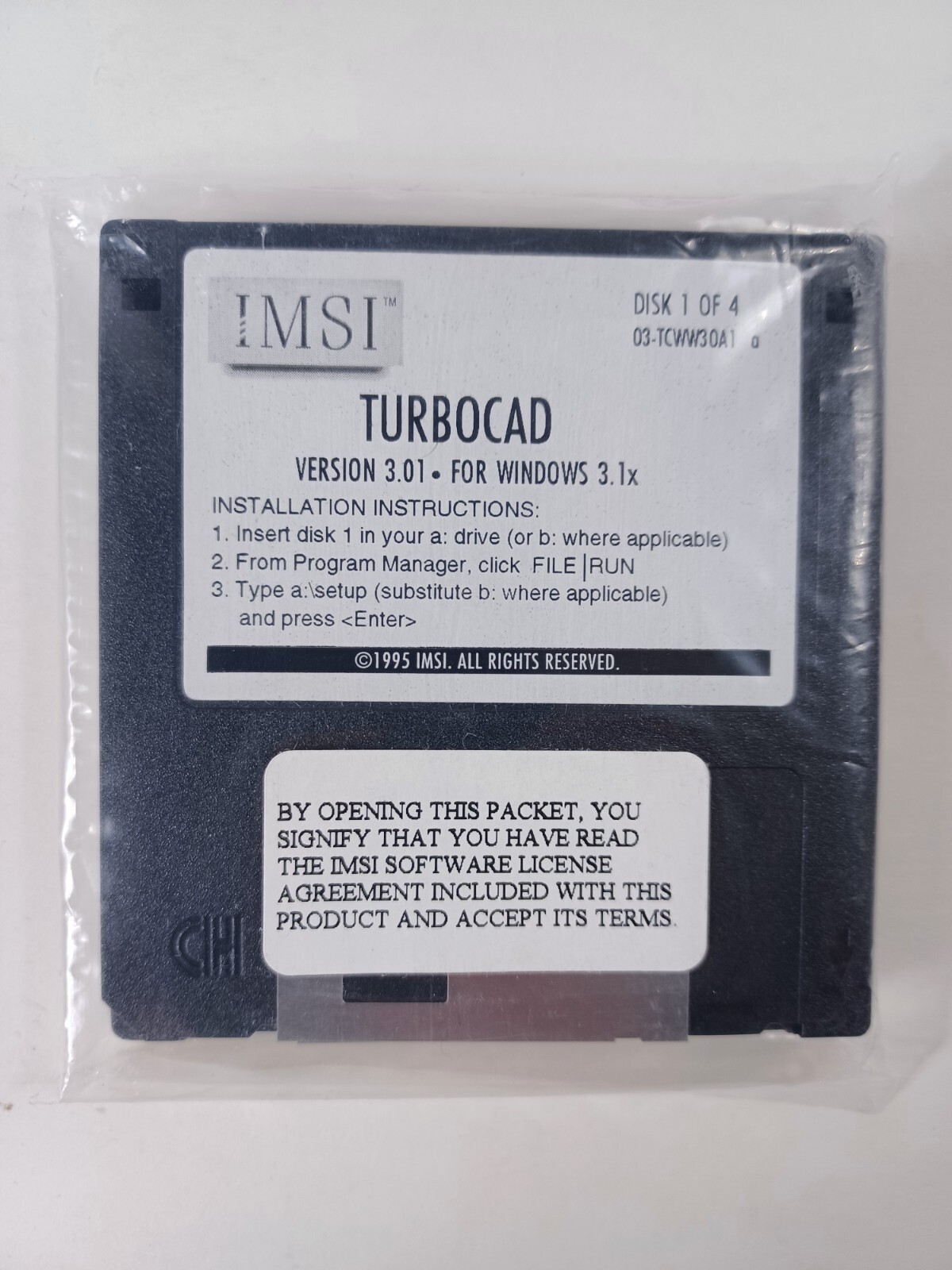 IMSI™ TurboCAD™ Version 3.01 for Windows- 3.5″ floppy disks only Vintage